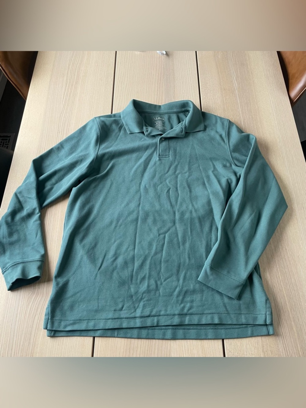 L.L. Bean Long Sleeve Polo Shirt in Teal Green Mens medium L.L. 100% cotton polo